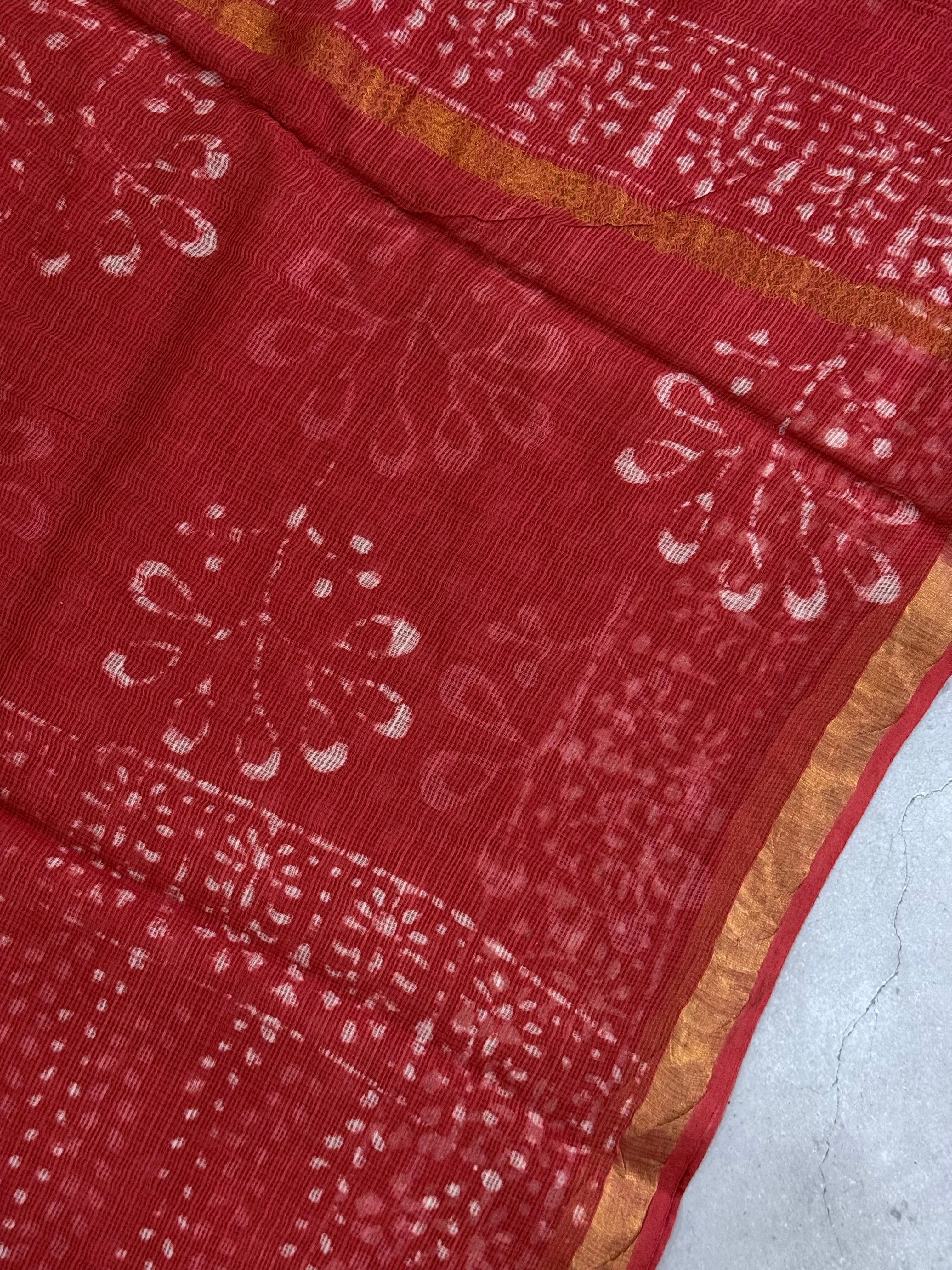 Krishani | Red Block Printed Kota Saree