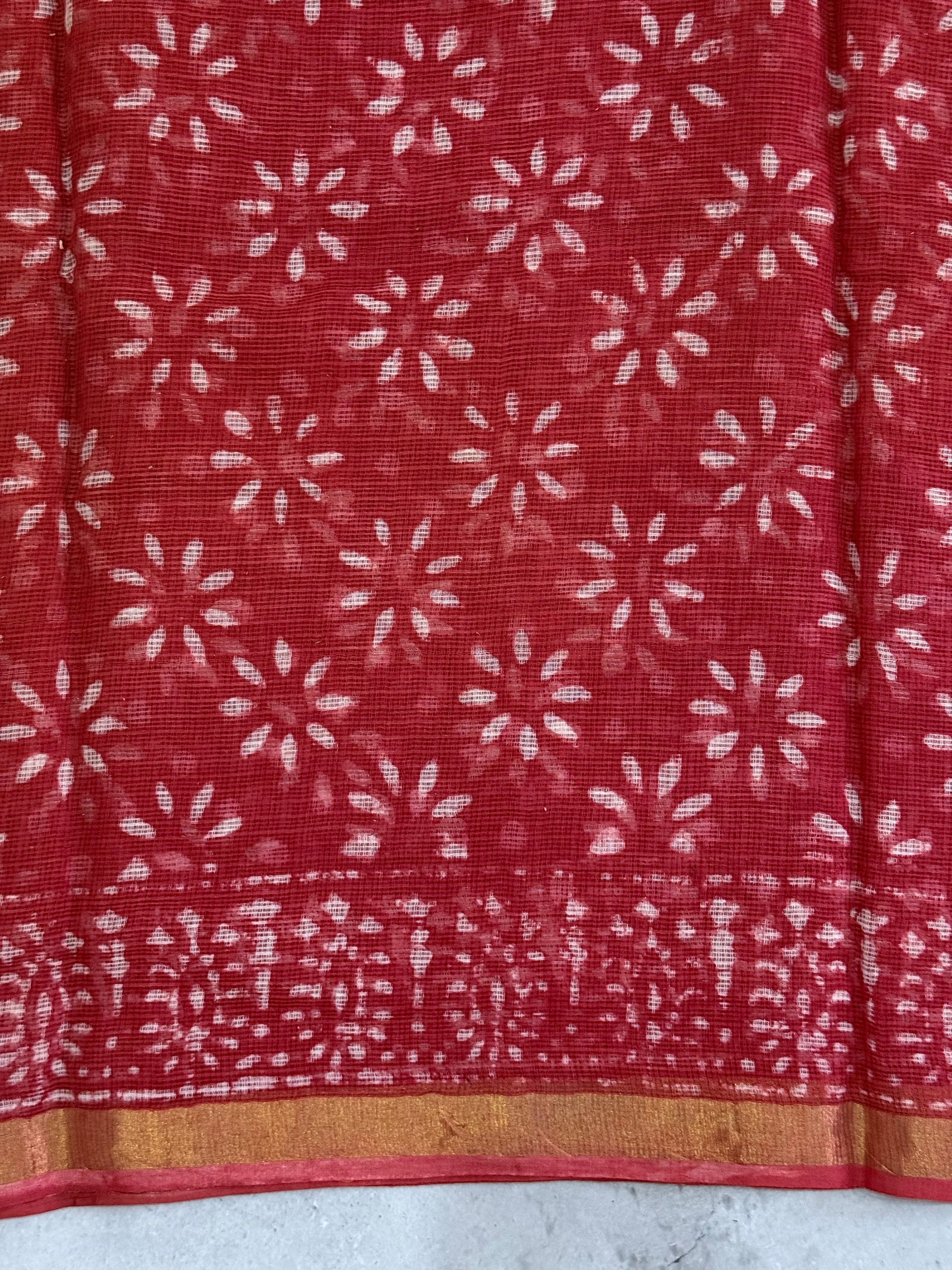 Krishani | Red Block Printed Kota Saree