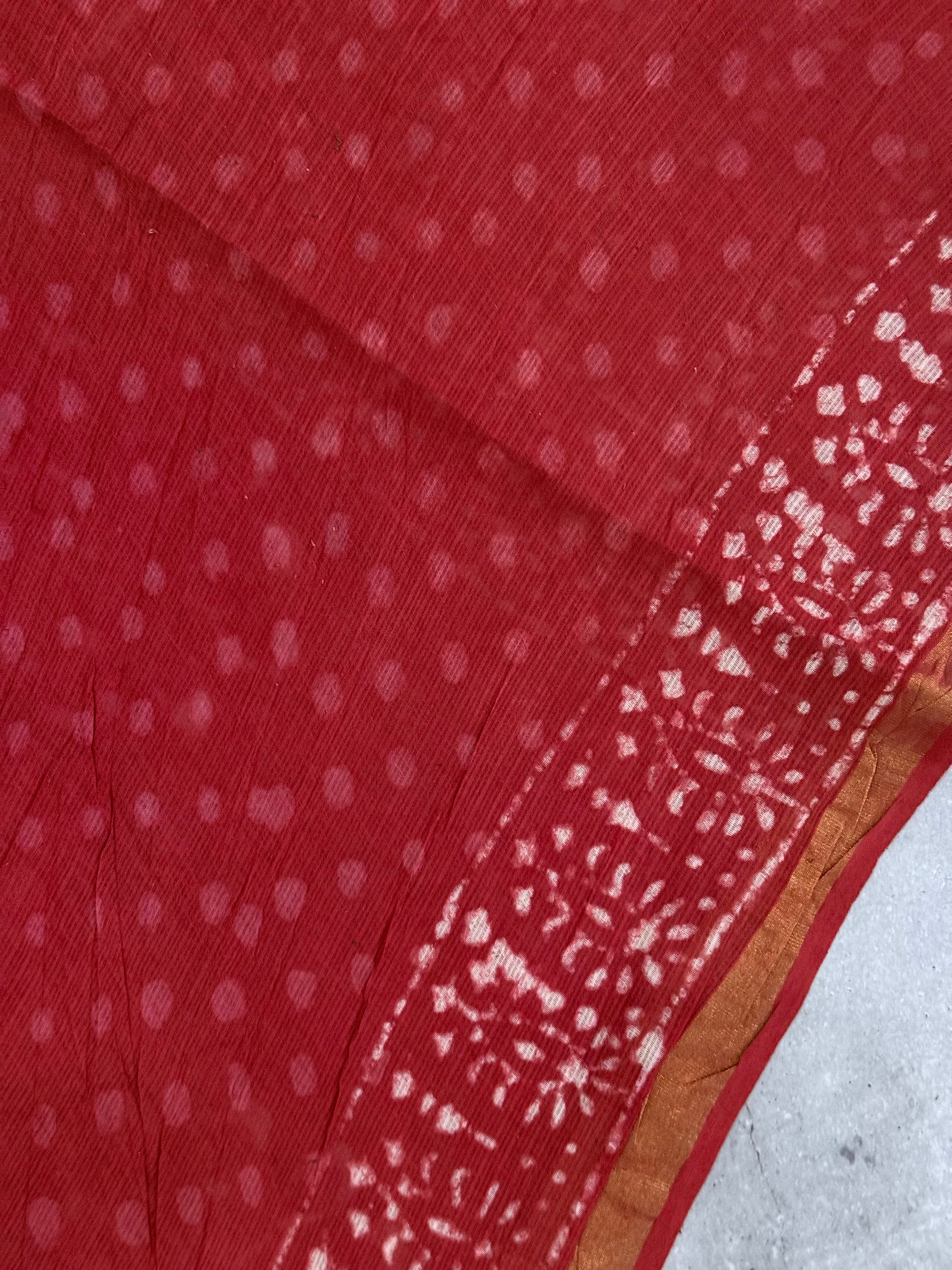 Krishani | Red Block Printed Kota Saree
