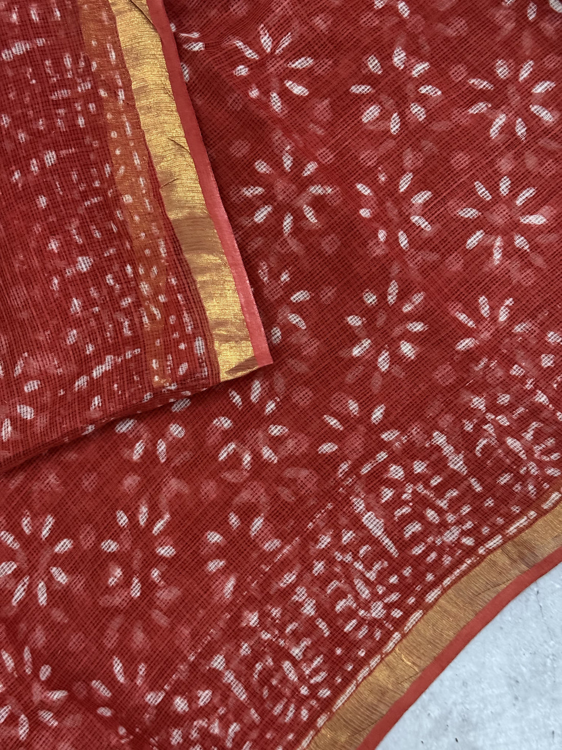 Krishani | Red Block Printed Kota Saree