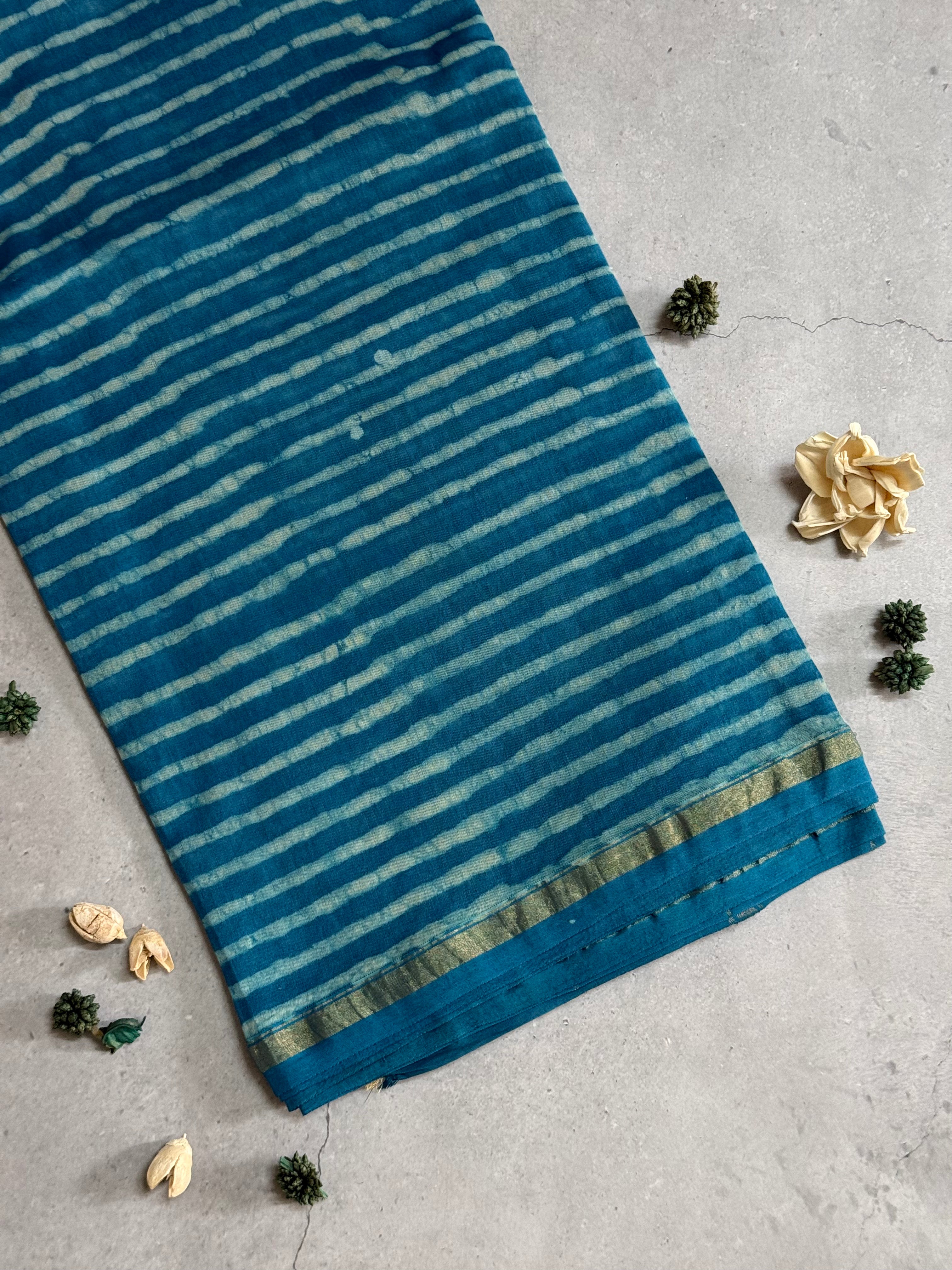 Pranavi | Blue and White Block Printed Chanderi Saree