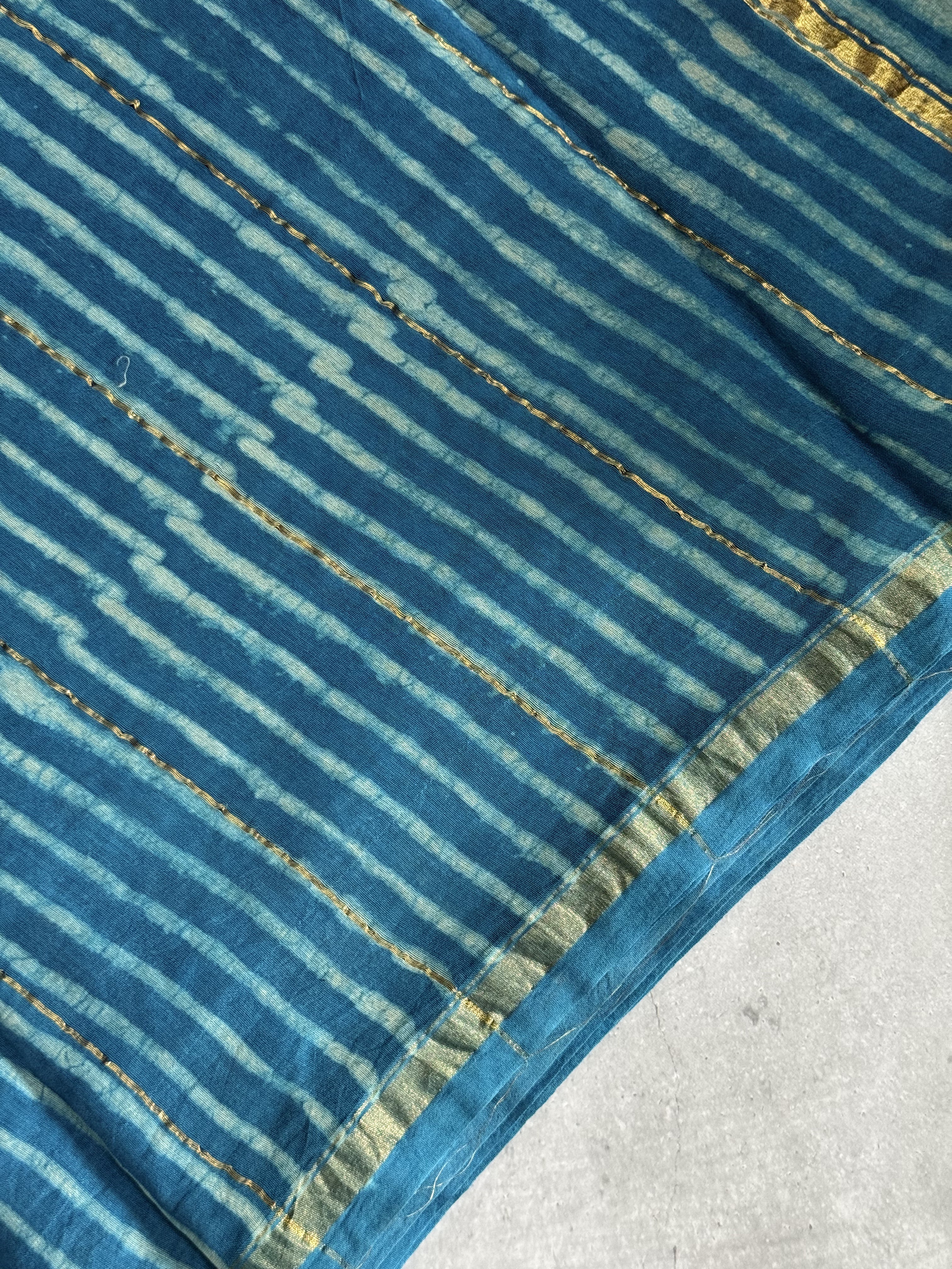 Pranavi | Blue and White Block Printed Chanderi Saree