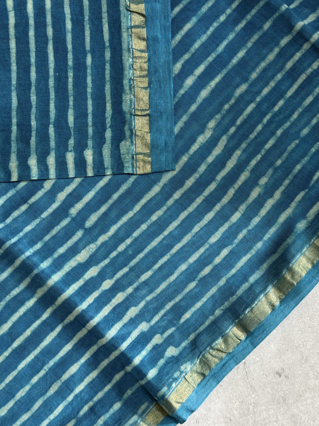 Pranavi | Blue and White Block Printed Chanderi Saree
