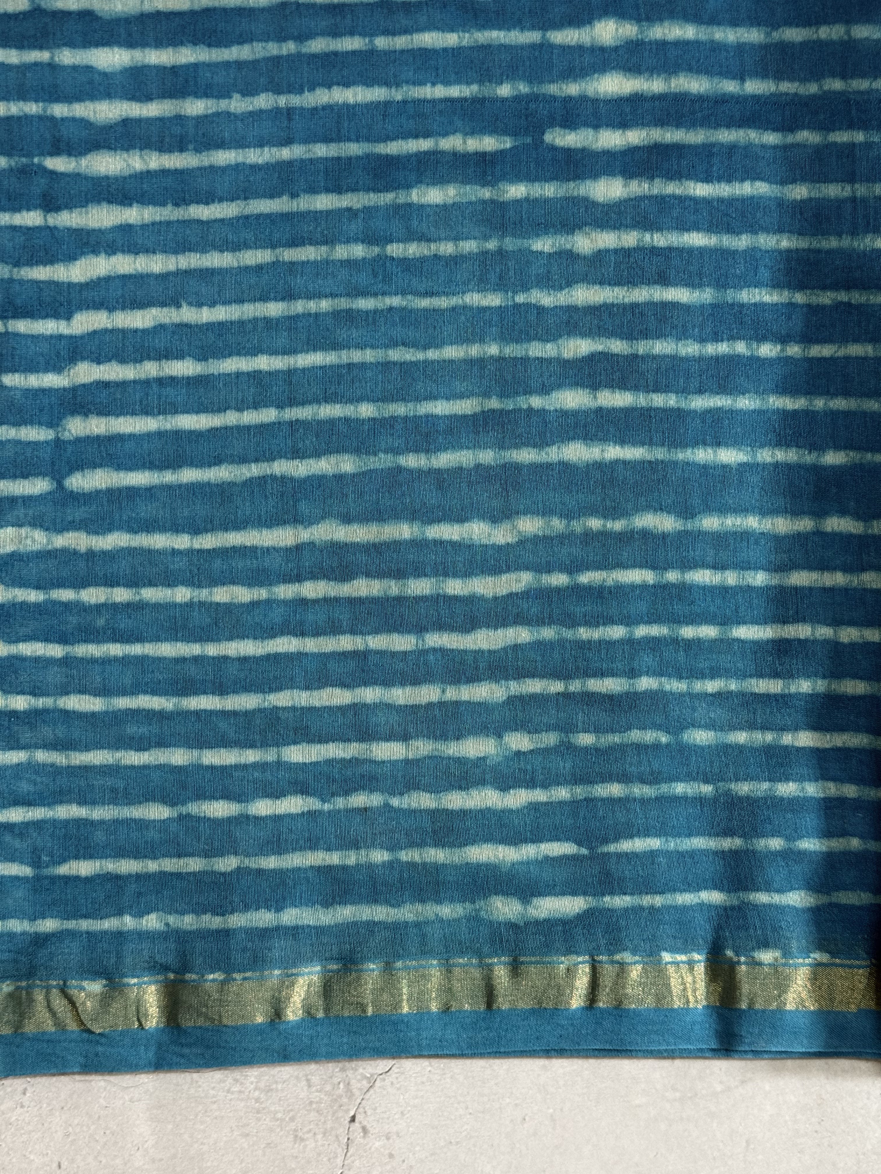 Pranavi | Blue and White Block Printed Chanderi Saree