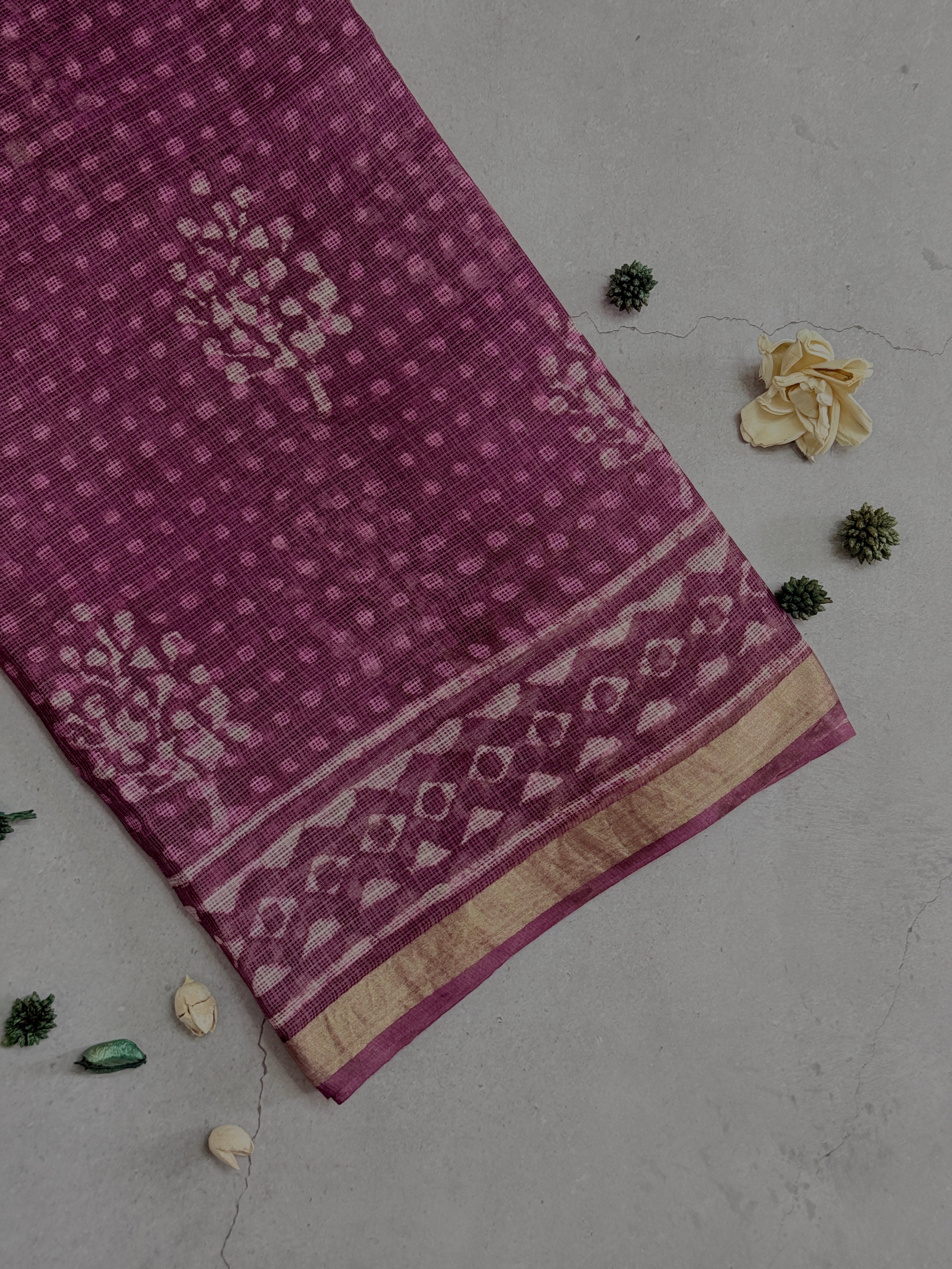 Rashi | Wine Hand Block Printed Kota Silk Saree