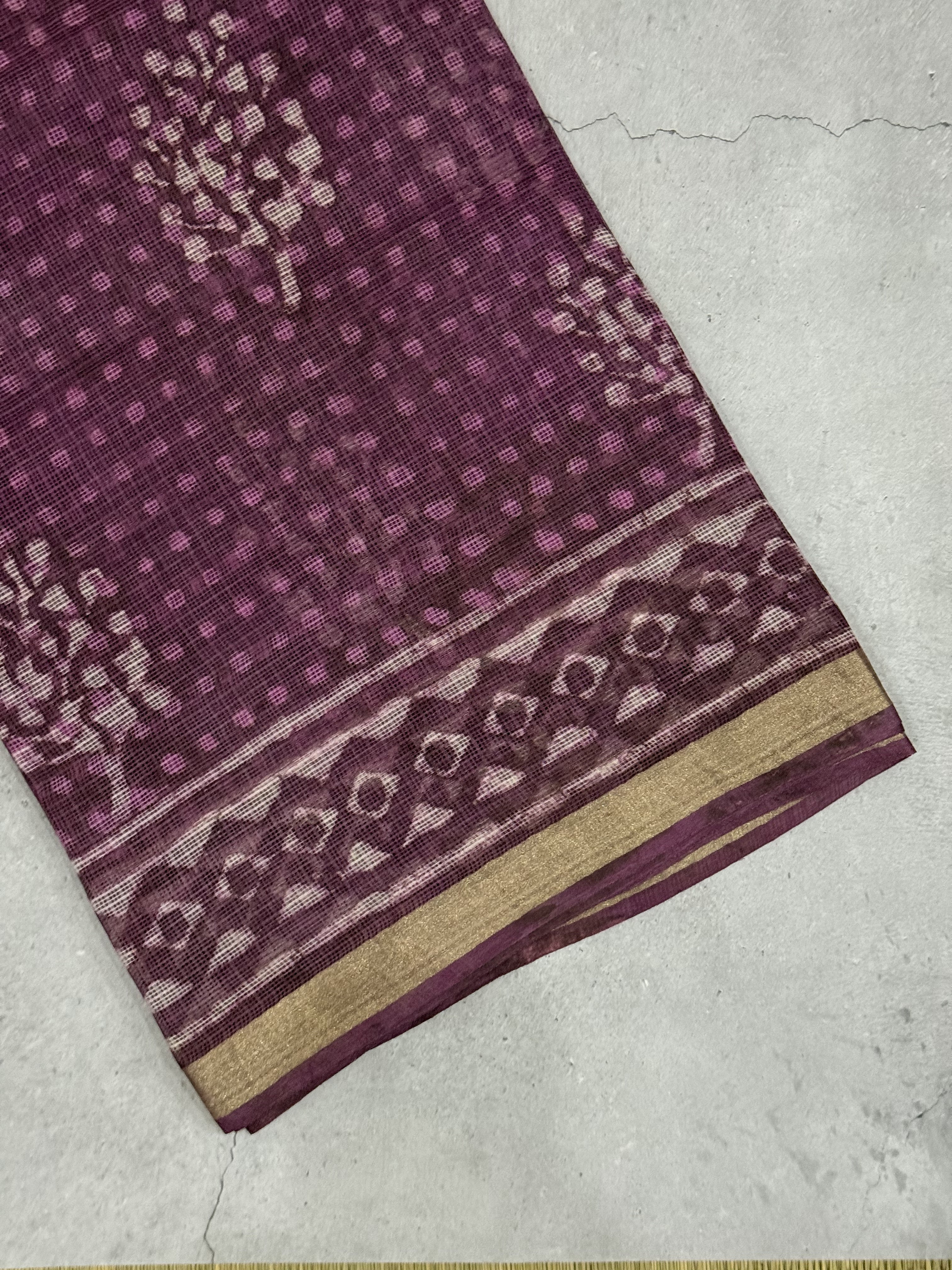 Rashi | Wine Hand Block Printed Kota Silk Saree