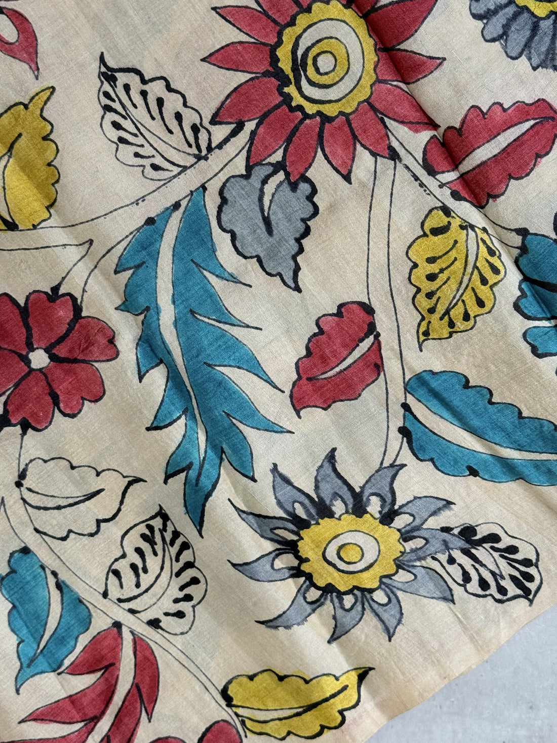 Rhea | Blue and White Hand Painted Tussar Silk Saree