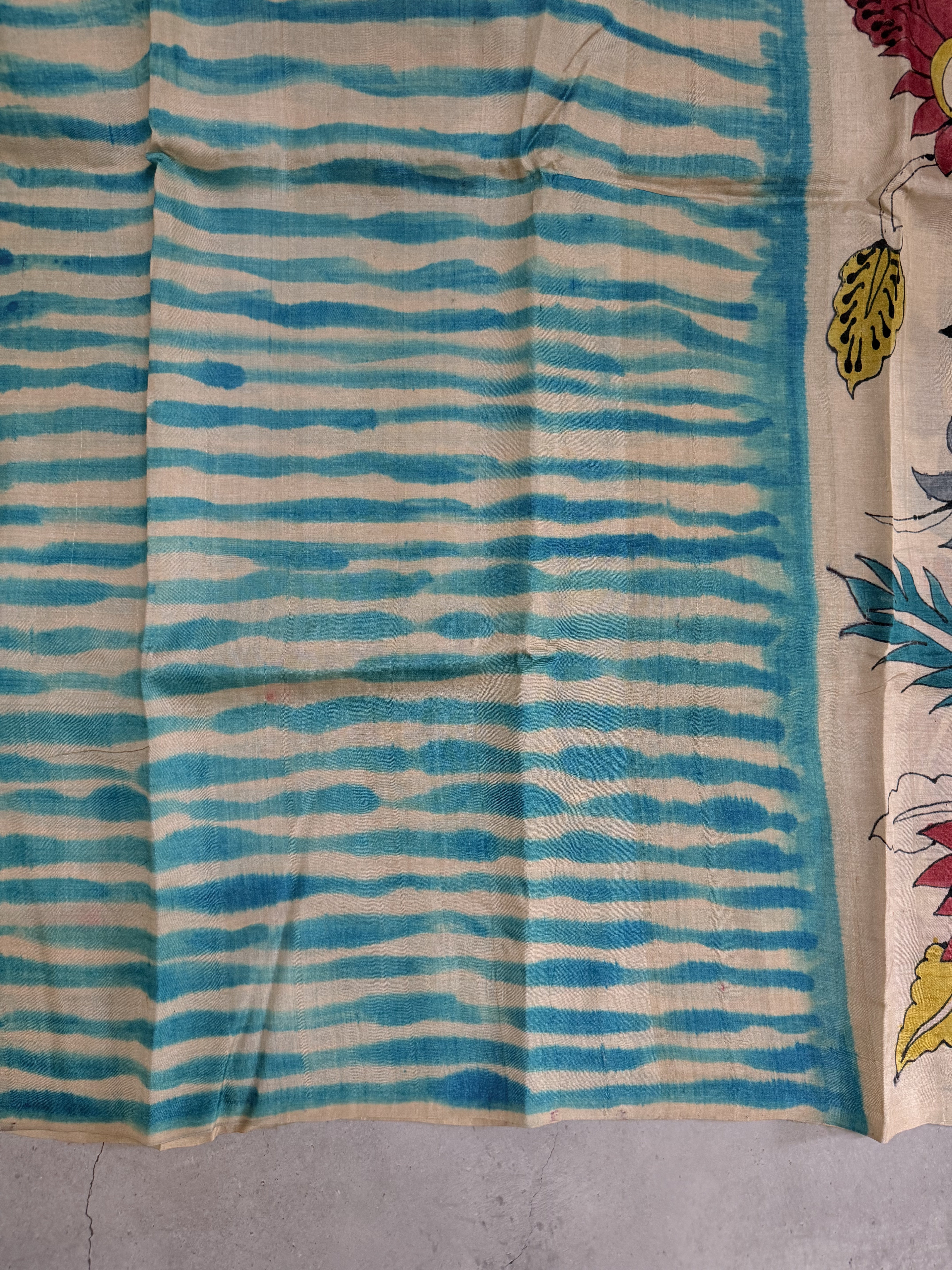 Rhea | Blue and White Hand Painted Tussar Silk Saree