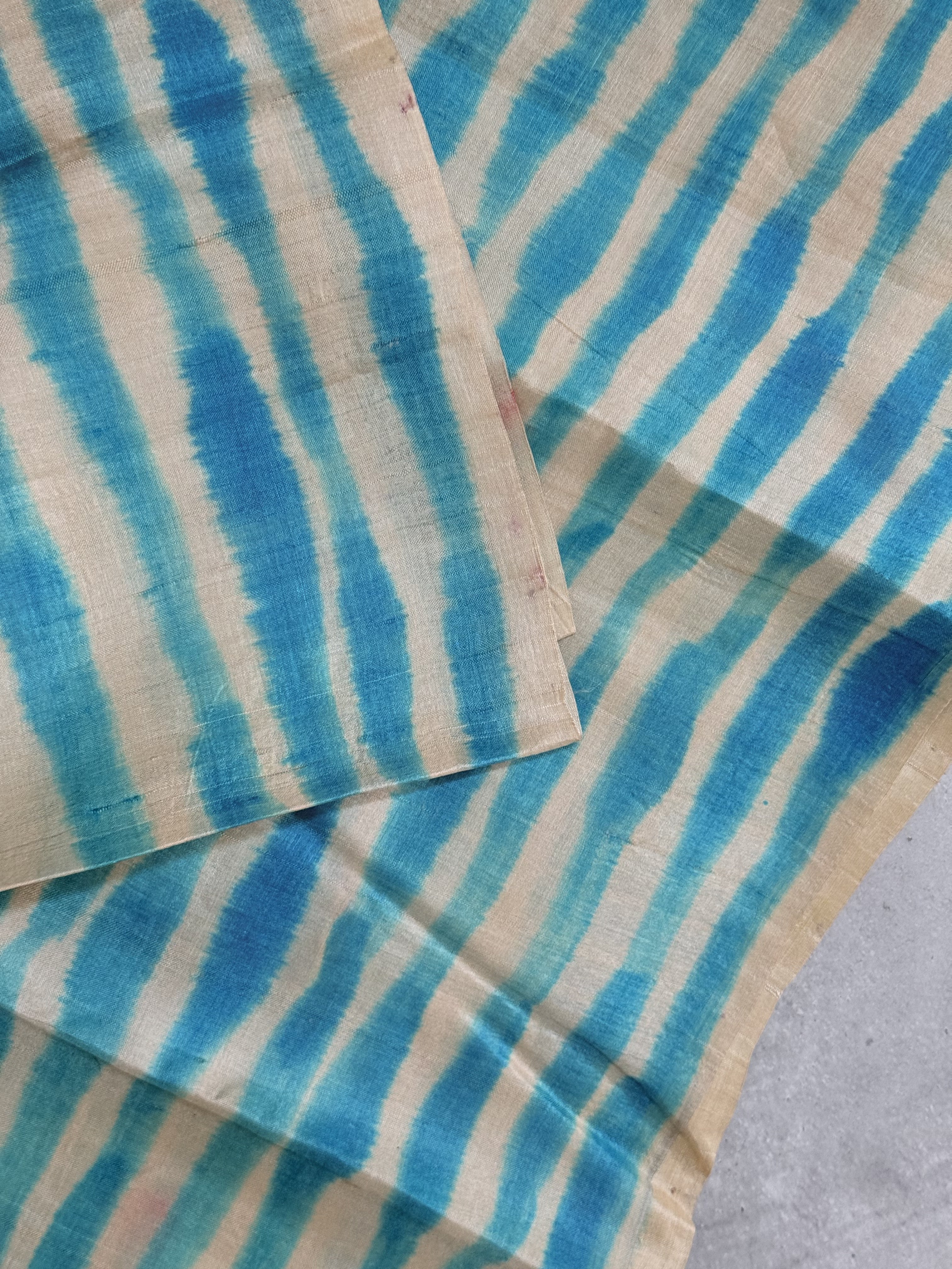 Rhea | Blue and White Hand Painted Tussar Silk Saree