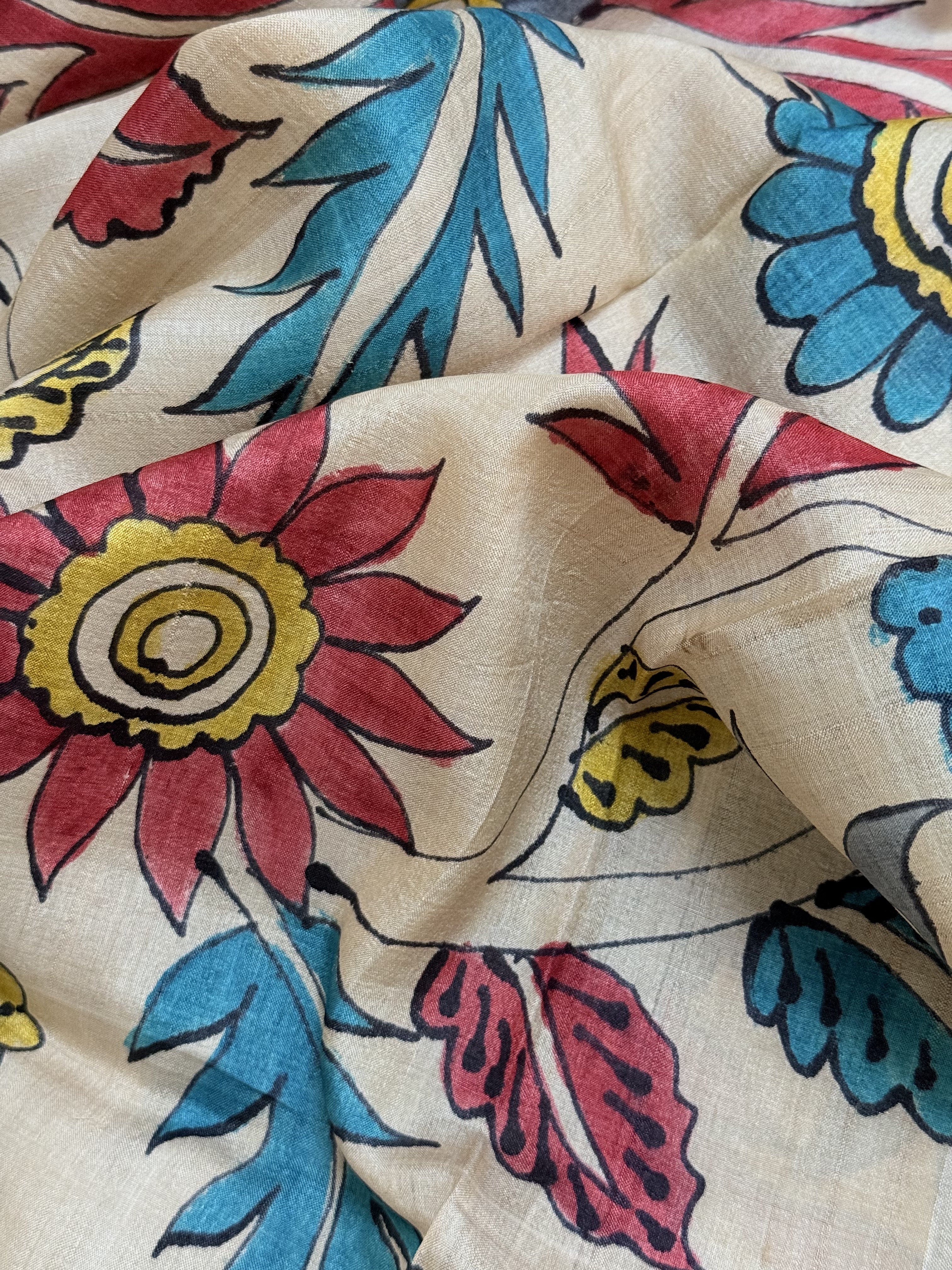 Rhea | Blue and White Hand Painted Tussar Silk Saree