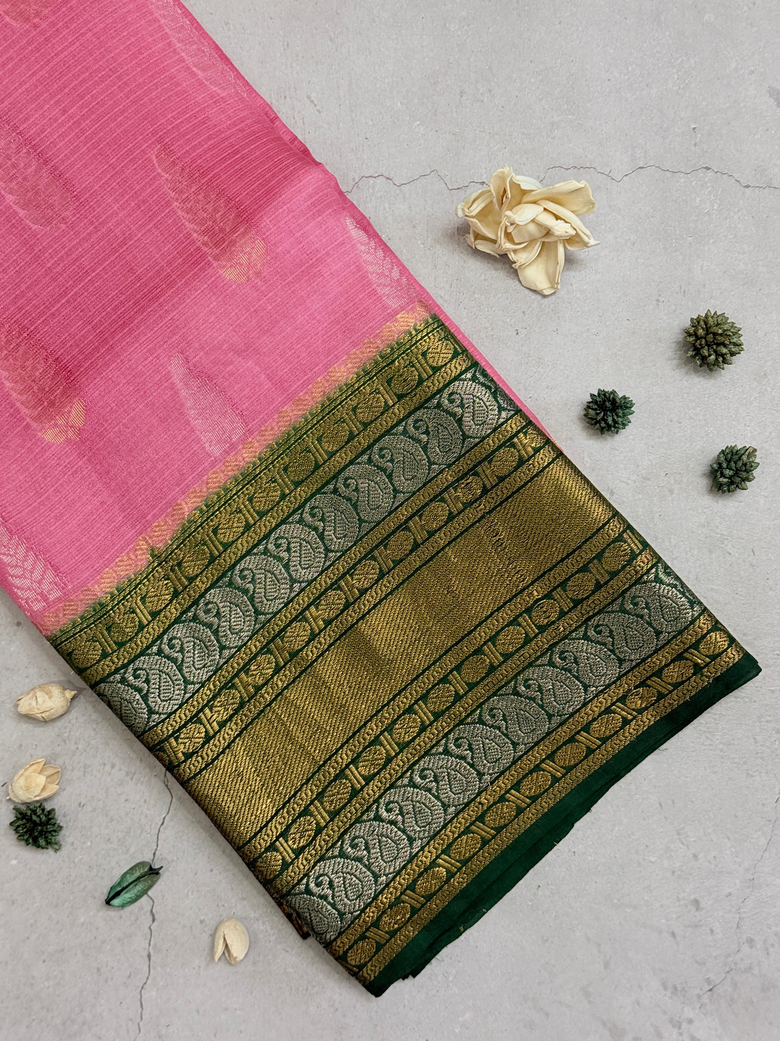 Sagari | Green and Majenta Pink Kota Silk Saree