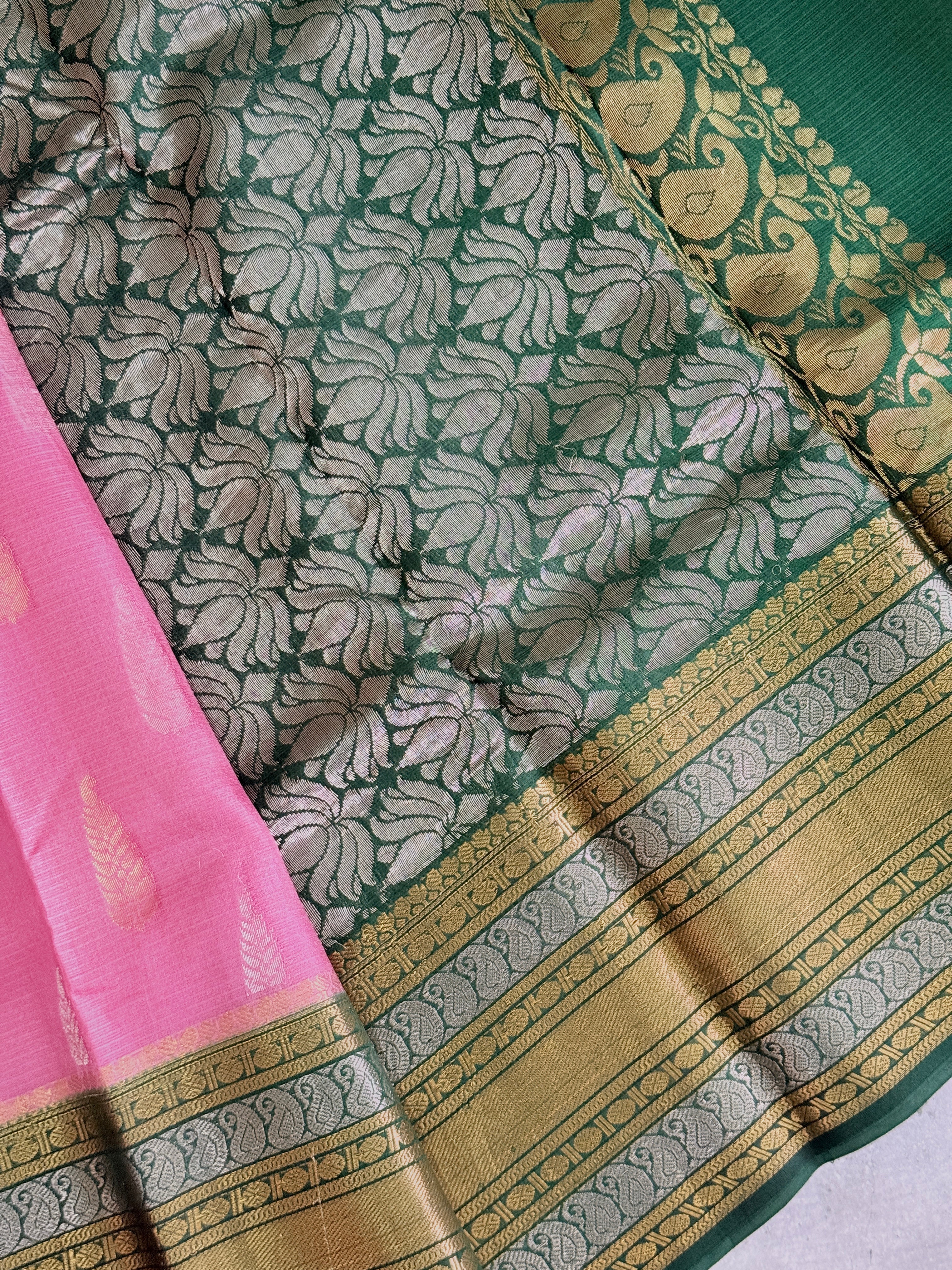 Sagari | Green and Majenta Pink Kota Silk Saree