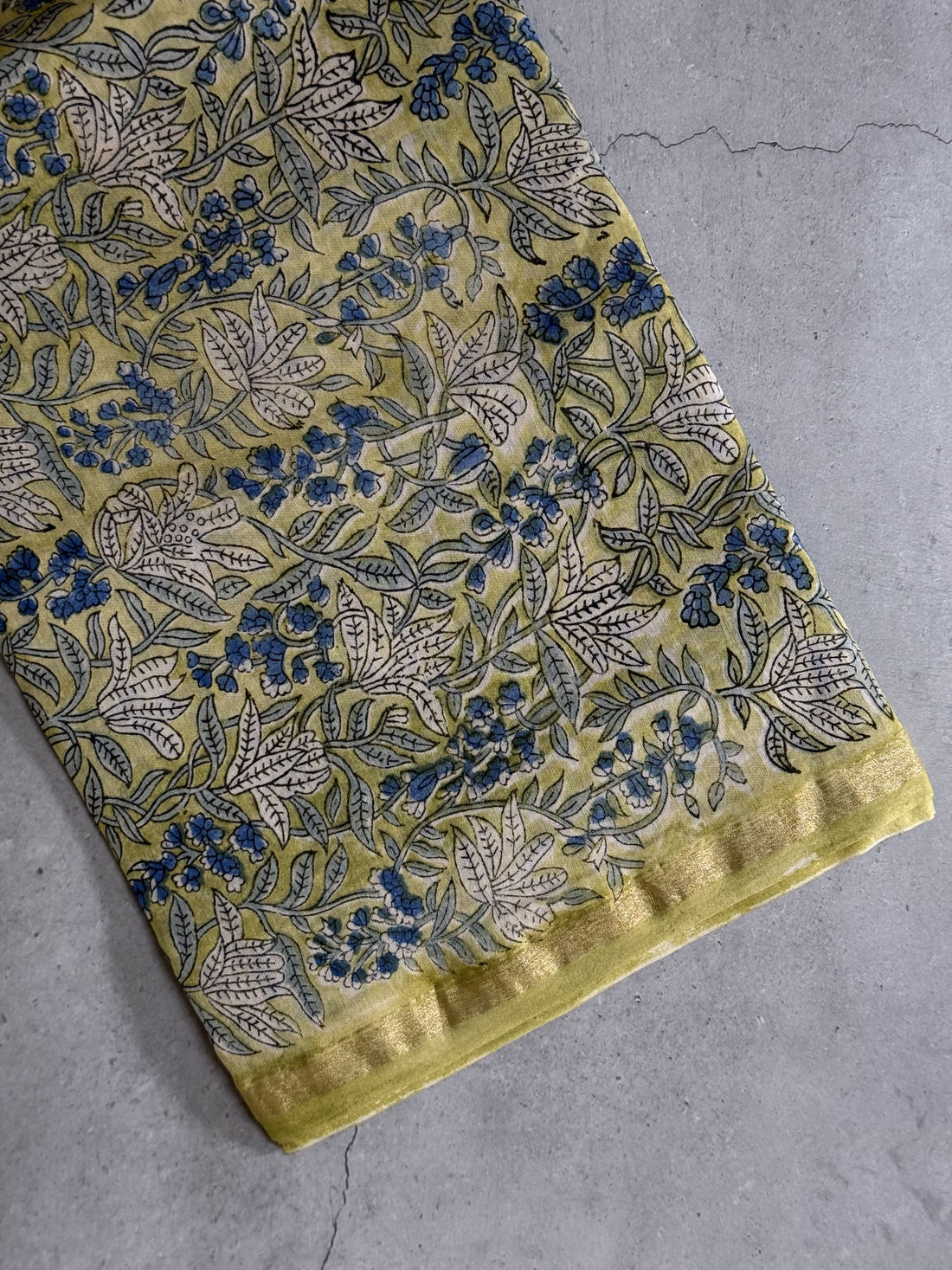 Samritha | Green Floral Block Printed Chanderi Saree
