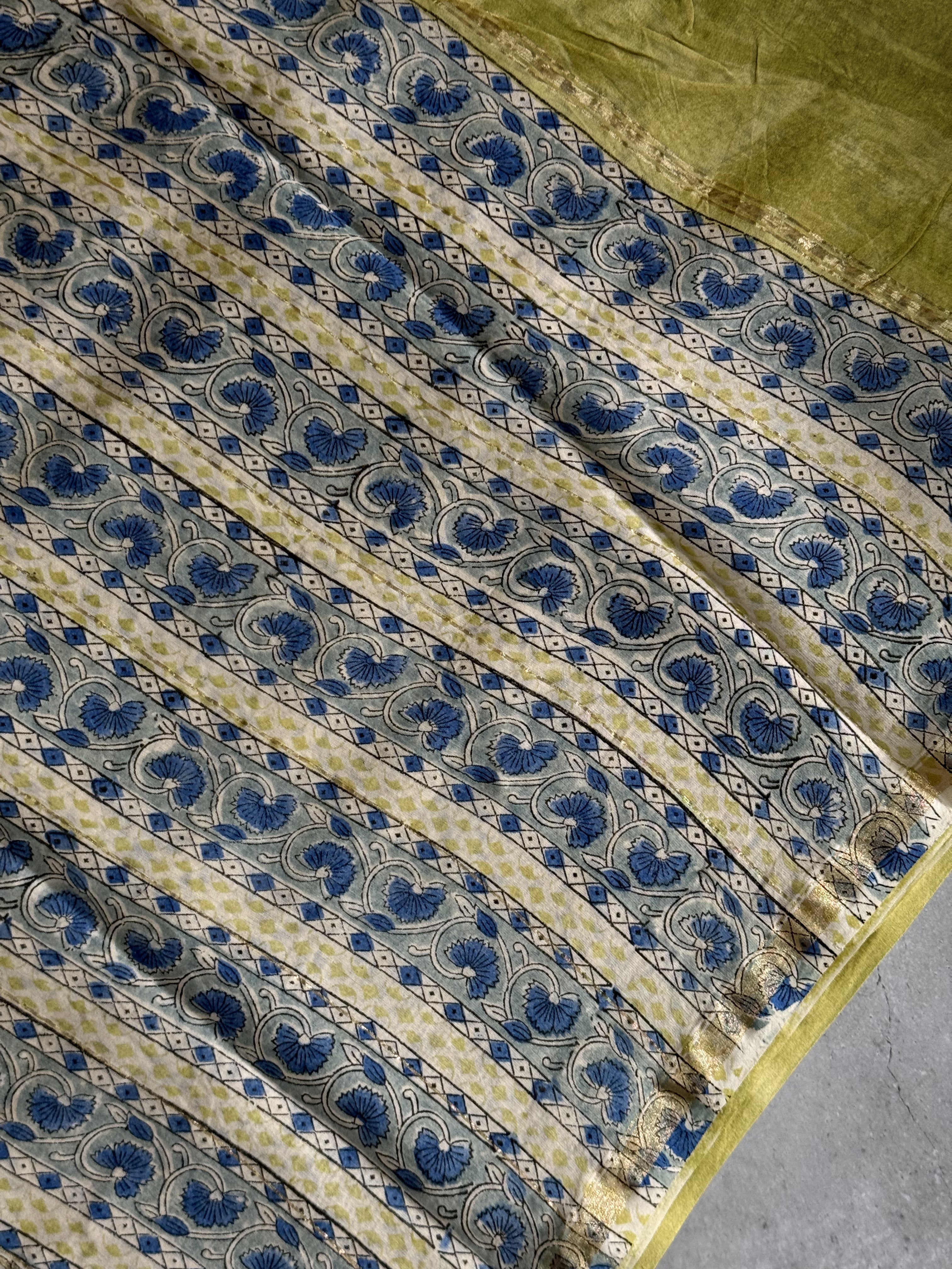 Samritha | Green Floral Block Printed Chanderi Saree
