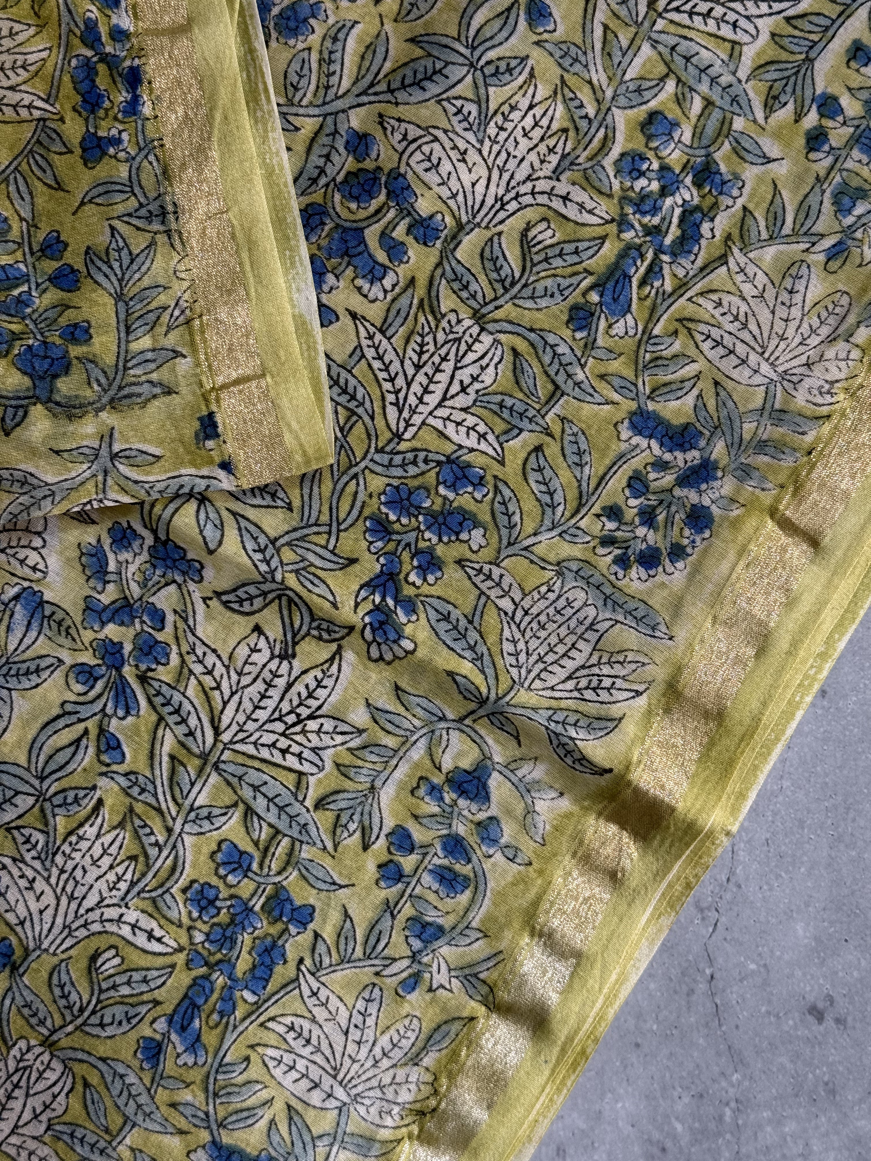 Samritha | Green Floral Block Printed Chanderi Saree