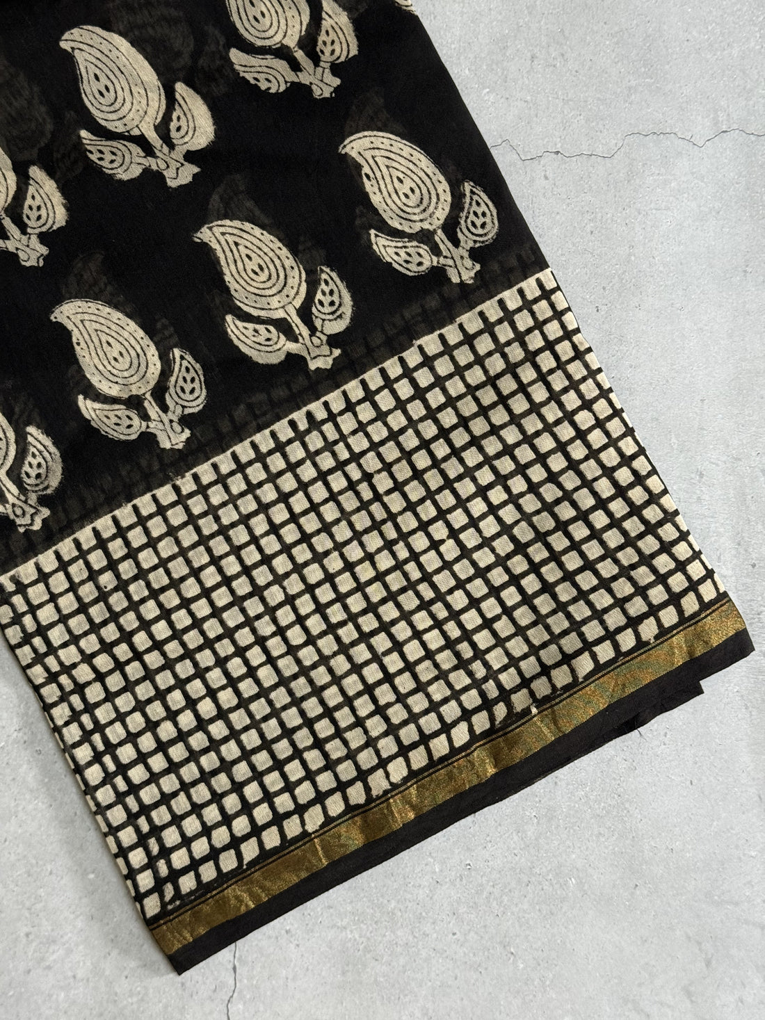 Takshvi | Black Block Printed Chanderi Saree