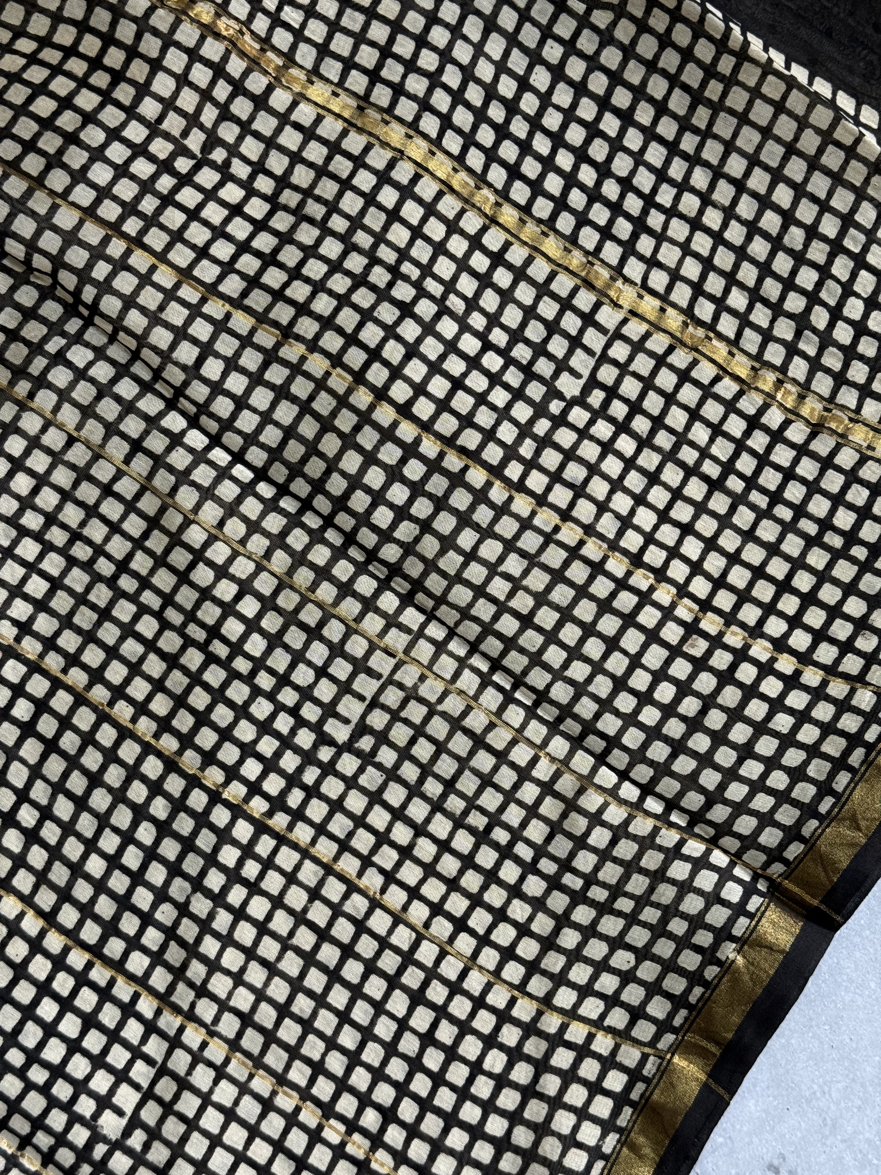 Takshvi | Black Block Printed Chanderi Saree