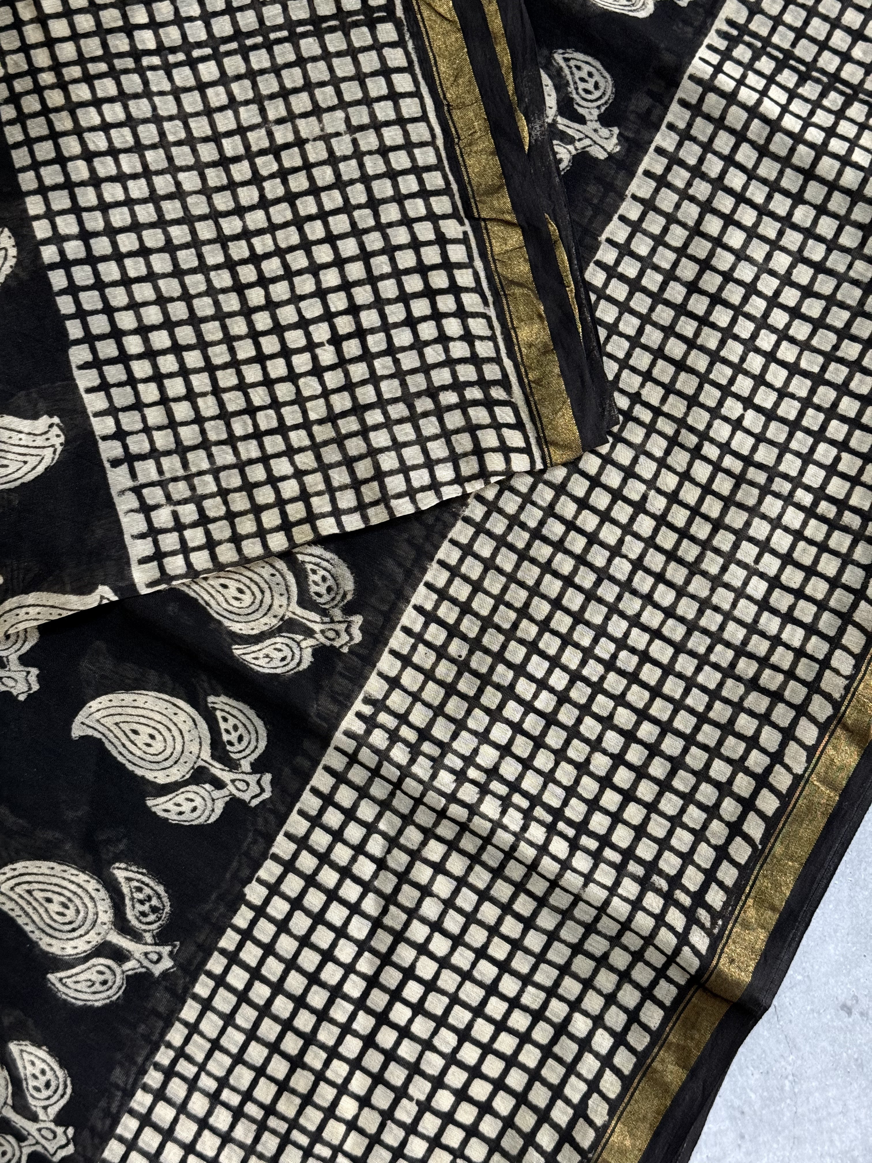 Takshvi | Black Block Printed Chanderi Saree