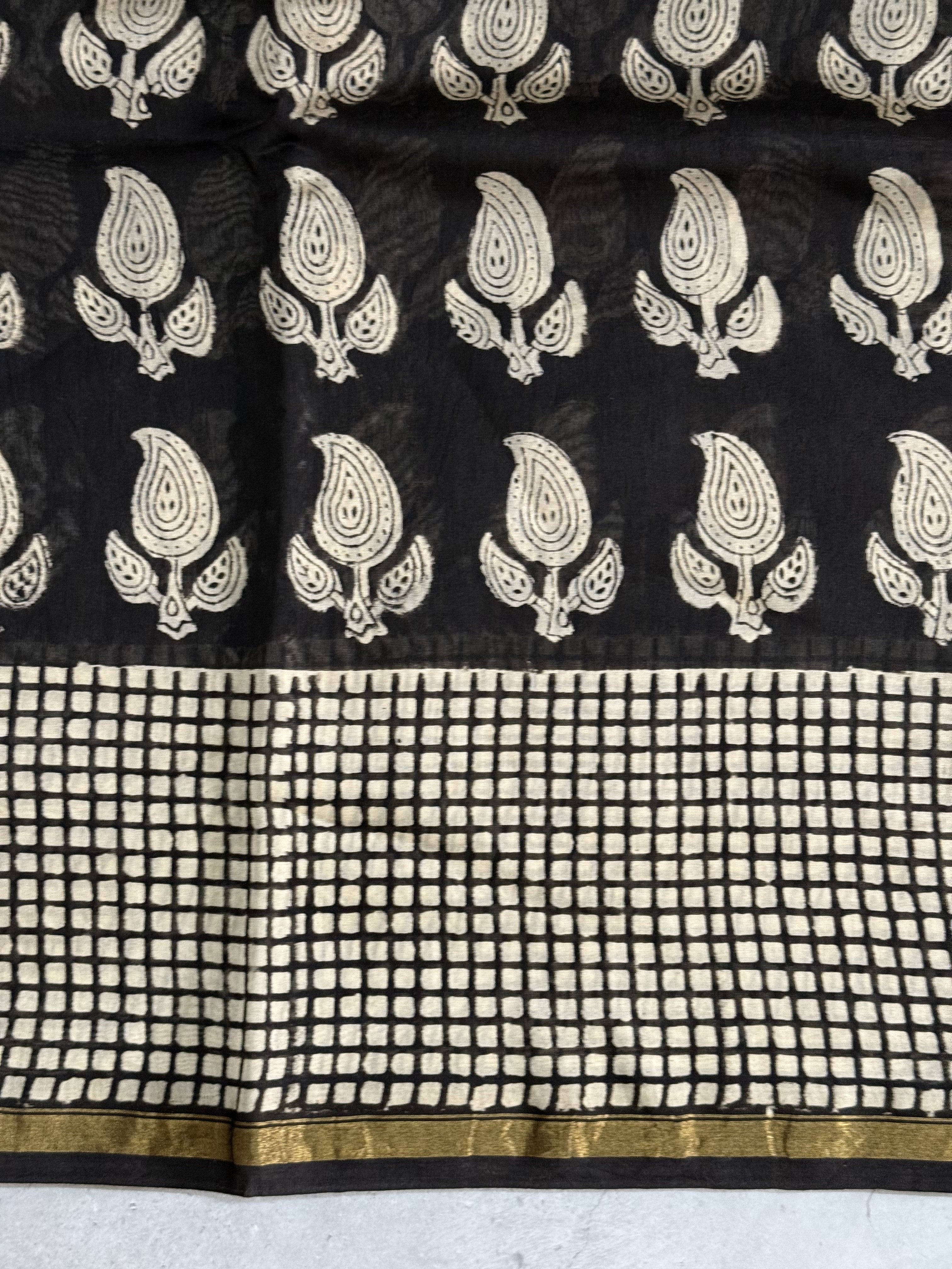 Takshvi | Black Block Printed Chanderi Saree