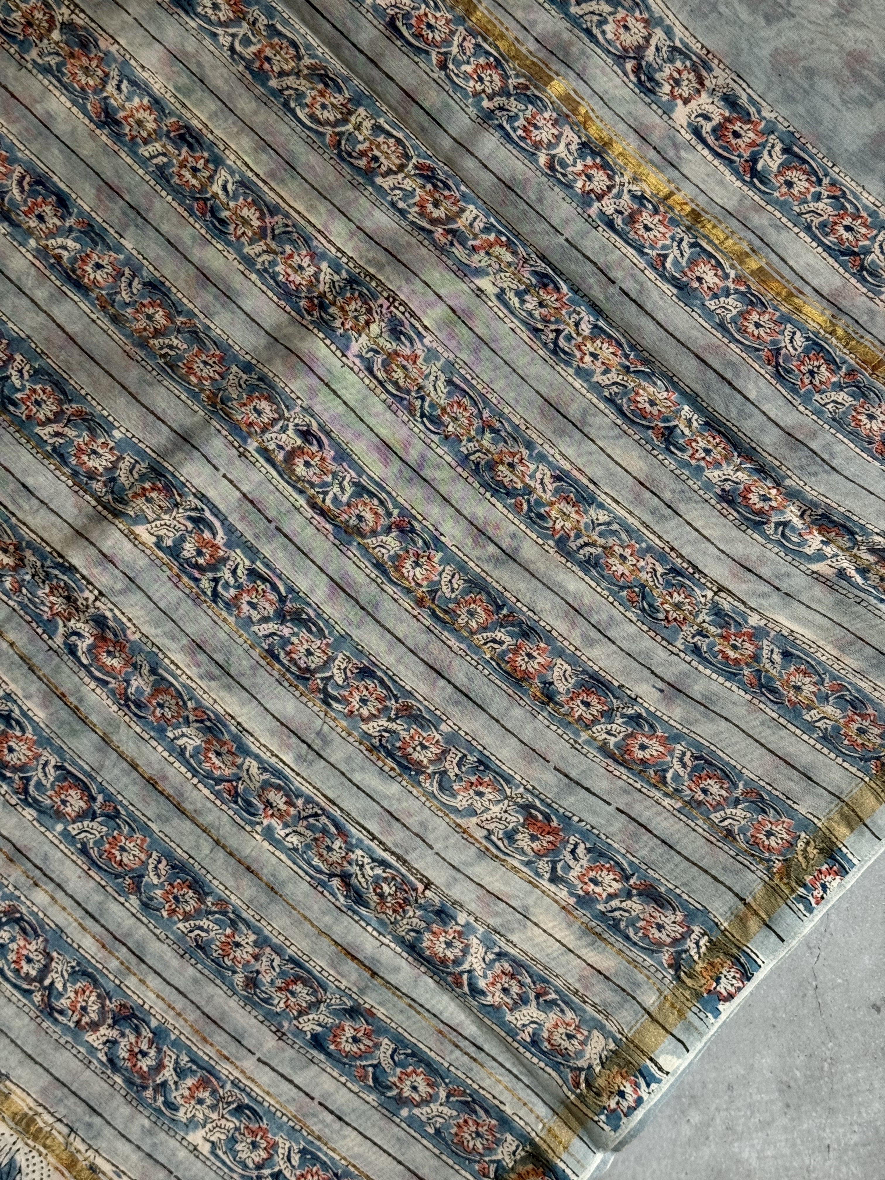 Vanya | Off White Block Printed Chanderi saree