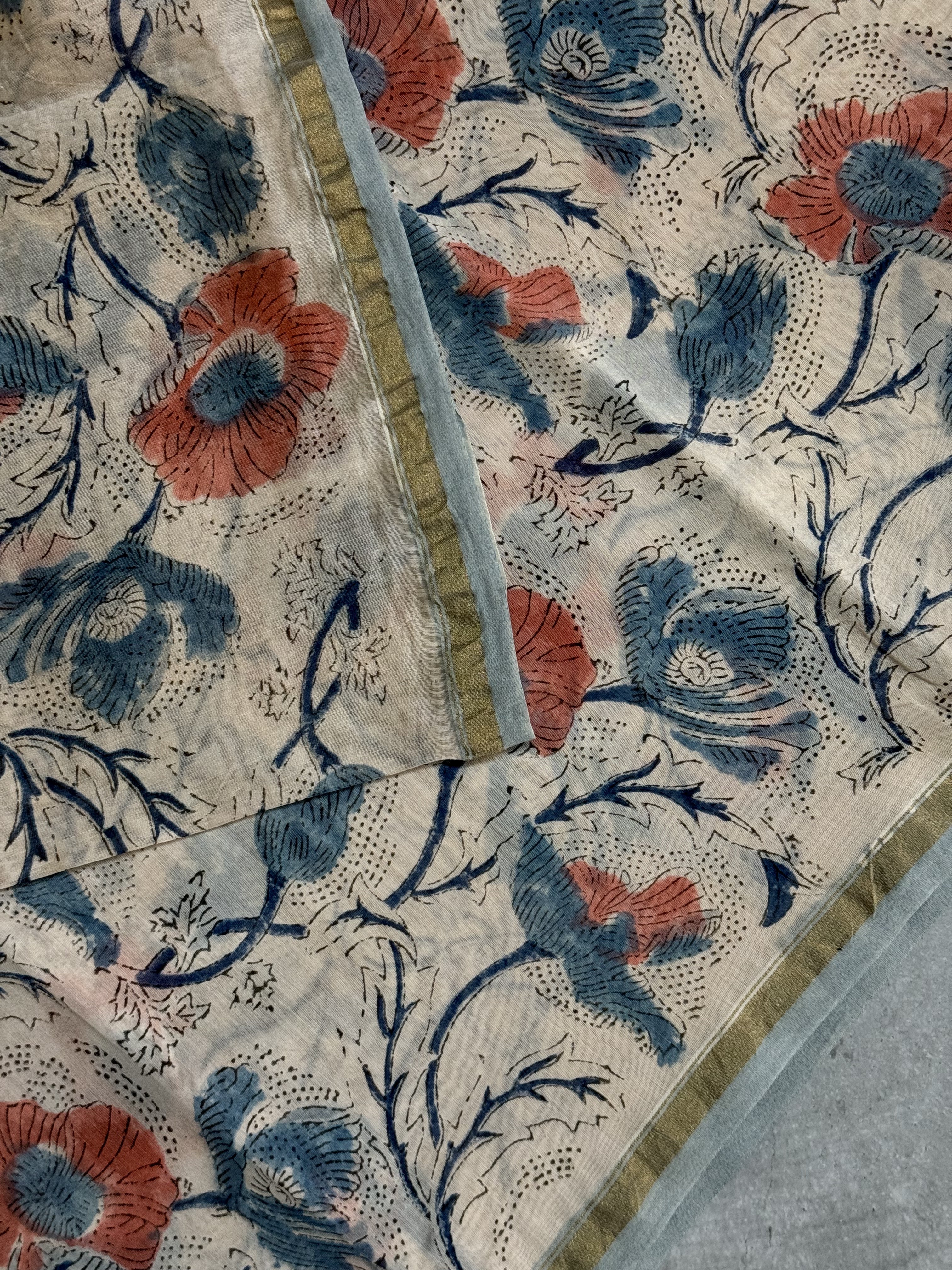 Vanya | Off White Block Printed Chanderi saree