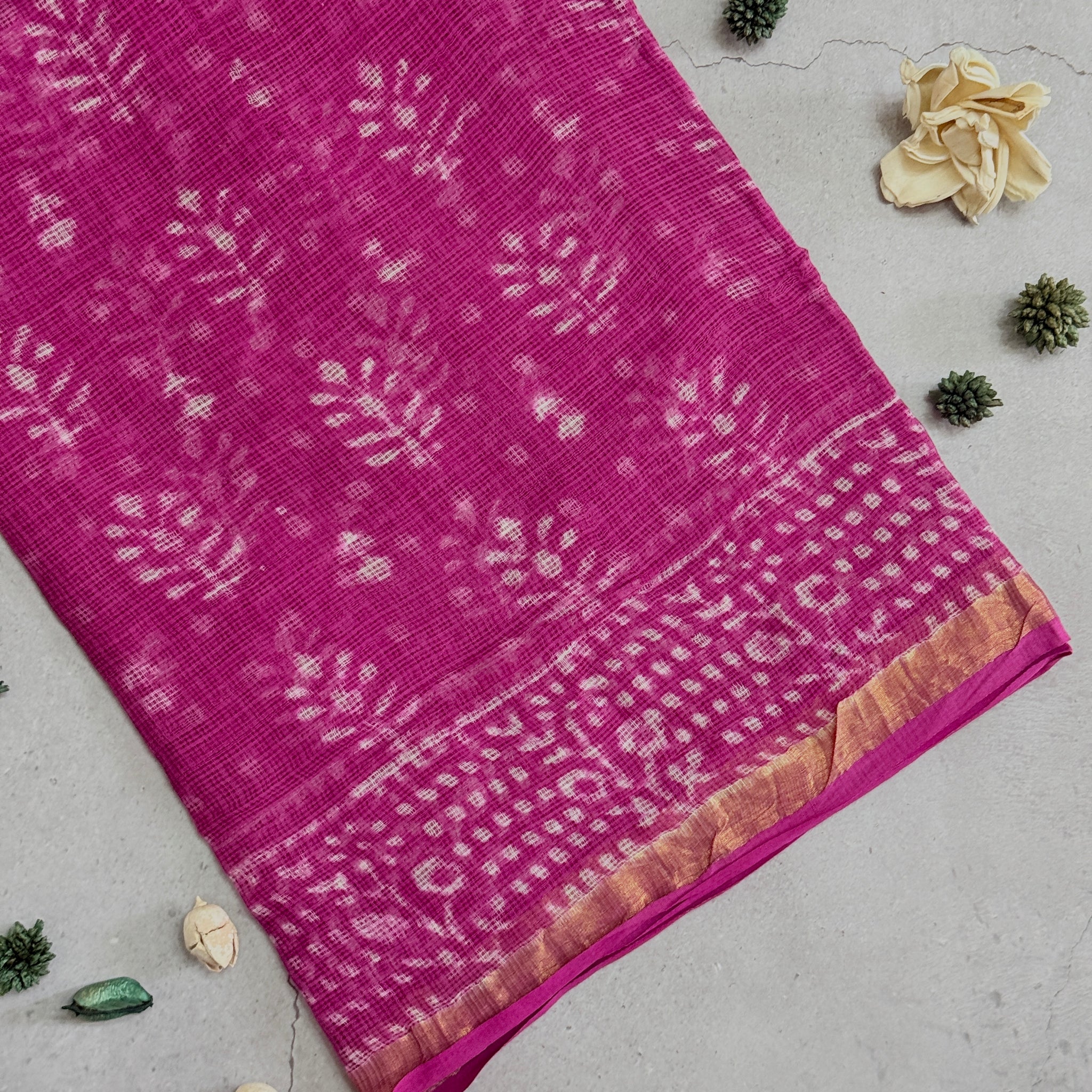 Yamuna | Pink Block Printed Kota Saree