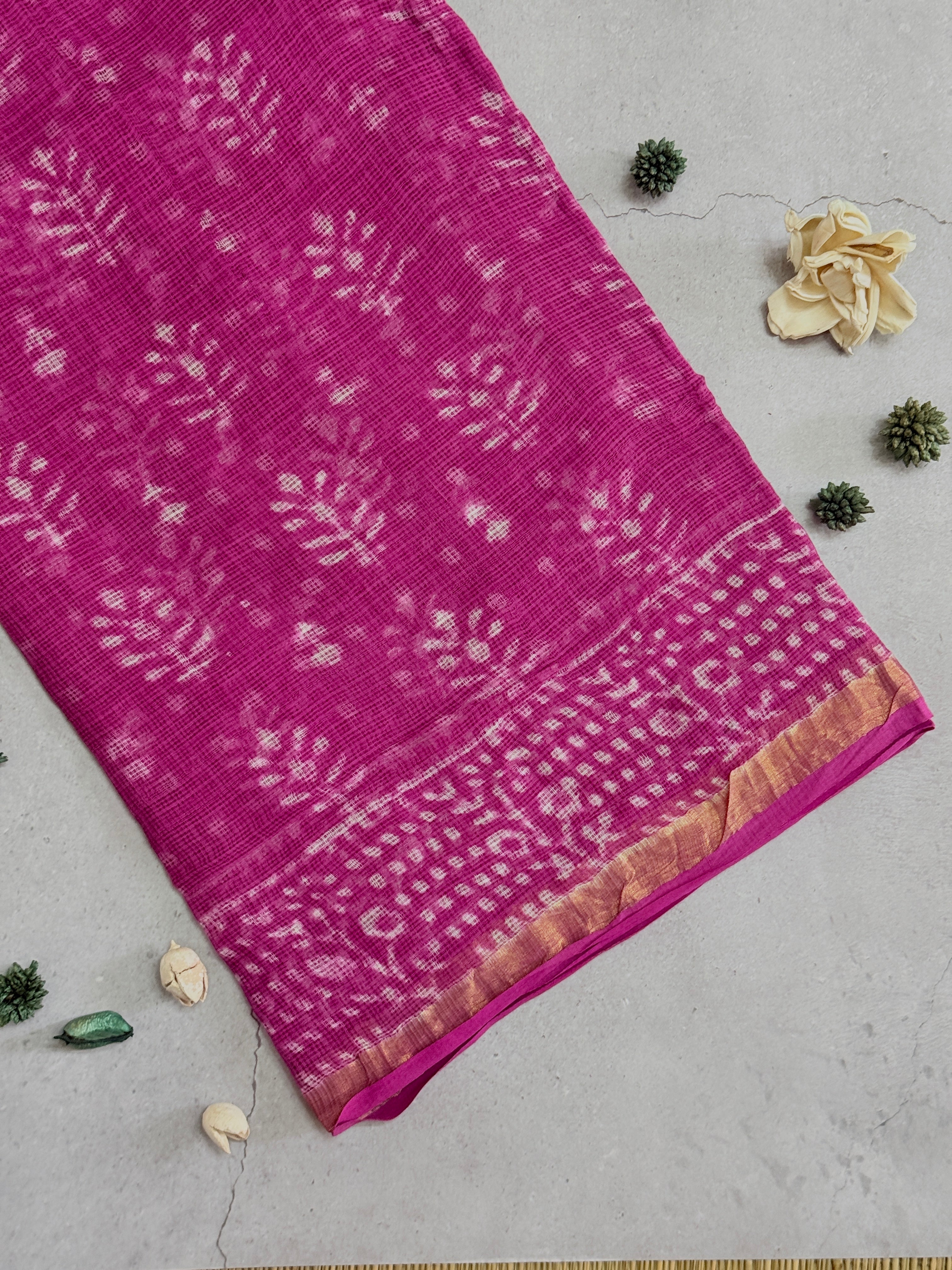 Yamuna | Pink Block Printed Kota Saree